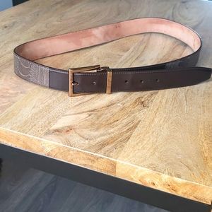 Gray crocodile and brown patent belt